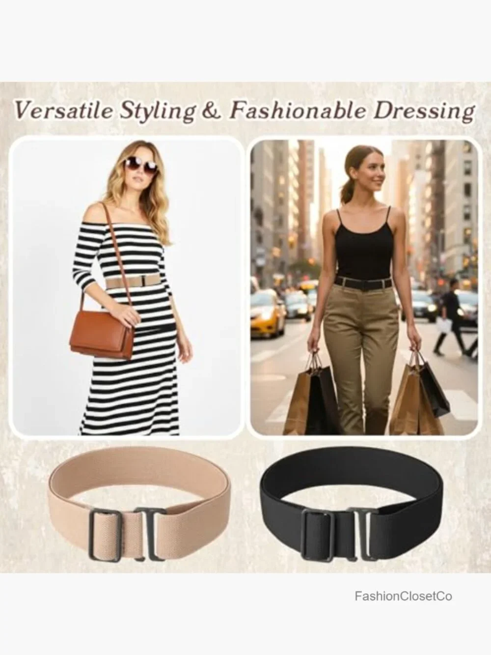 2Pcs Elastic Stretch Belt with Flat Buckle for Jeans Pants Dresses